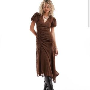 Reclaimed Vintage ruched maxi slip dress in brown NEW!